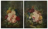 FLORAL STILL LIFE and FLORAL STILL LIFE WITH BIRD'S NEST: TWO WORKS by Continental School, FLORAL STILL LIFE and FLORAL STILL LIFE WITH BIRD'S NEST: TWO WORKS, oil on canvas, sold Apr 2010