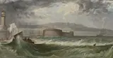 Squall in Harbor by Continental School, SQUALL IN HARBOR, oil on board, sold Apr 2010