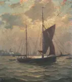 Paul Wolde, Fishing Schooner in Hamburg Harbor, Oil on canvas