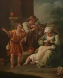 Italian School, Mother and Children with Donkey