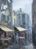 Gino Salviati, Fish Market, Oil on canvas