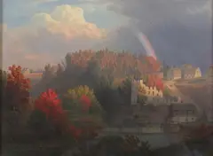 William H. Willcox, Rainbow Over Ruins, Oil on board