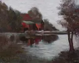 Clifford Grear Alexander, Red Barn on Lake, RED BARN ON LAKE, oil on canvas
