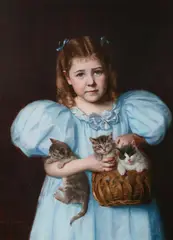 Irene E. Parmelee, Young Girl with Kittens, Oil on canvas