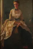 Pruett Carter, Lady with Fan, Oil on panel