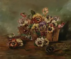 Walter C. Burk, Still Life with Pansies, Oil on canvas