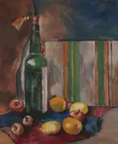 Joseph Alexander Goethe, Still Life with Wine Bottle and Fruit, Oil on canvas