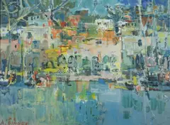 Avraham Binder, Waterfront, Oil on canvas