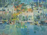 Avraham Binder, Waterfront, Oil on canvas