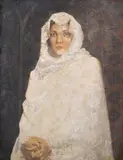 Woman in White by Continental School, Oil on canvas laid on board, sold Apr 2010