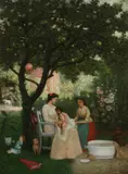 Auguste Fauvel, Bath Under Apple Tree, Oil on canvas