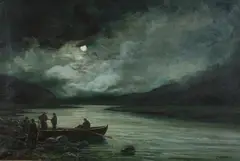 Boat and Figures in Moonlight by Charles Potter, Oil on canvas, offered Apr 2010