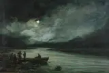 Charles Potter, Boat and Figures in Moonlight, Oil on canvas
