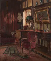 Interior with Piano and Sculpture by Pieter Stobbaerts, Oil on panel, sold Apr 2010
