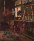 Pieter Stobbaerts, Interior with Piano and Sculpture, Oil on panel