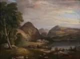 Hudson River Valley Landscape by American School, HUDSON RIVER VALLEY LANDSCAPE, oil on canvas, sold Apr 2010