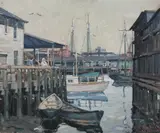 George G. Bassett, Dock Scene, Oil on board