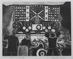Angelo Pinto, Shooting Gallery, Wood engraving