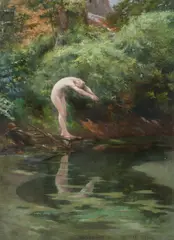 Henri Van Melle, Nude Male Diver, Oil on canvas