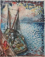 The Dock by David Burliuk, Gouache, sold Apr 2010