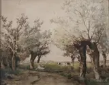 Cows in a Summer Landscape by Johan Hendrik Weissenbruch, Watercolor on paper mounted on board, offered Apr 2010