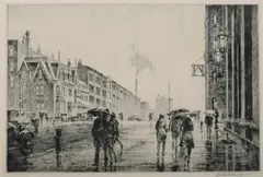 Martin Lewis, Rain on Murray Hill, Drypoint
