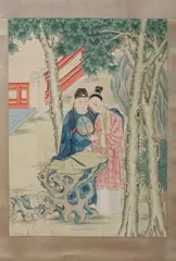 Untitled by Anonymous, AMOROUS COUPLE, ink and color on paper scroll, sold Jun 2010