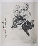 Liu Jiyou, Untitled, TWO WOMEN ON HORSE BACK, ink and color on paper scroll, signed and sealed, dated 1982