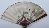 Wang Shuhui, Untitled, TWO MEIREN UNDER PRUNUS TREE, ink and color on paper fan, signed and sealed, dated 1939