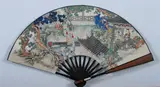 Xu Cao, Untitled, COURT SCENE, ink and color on paper fan, signed and sealed, dated 1934