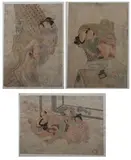 Anonymous, EROTIC SCENES, three ink and color on paper