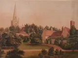 A. Dietrich, Village Church with Parsonage, Watercolor