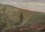 French School, Shepherd Tending Sheep in Barbizon Landscape