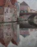 Olivier Mirguet, Reflections at Portside, Oil on canvas