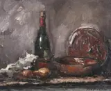 Maurice Mazeilie, Still Life with Champagne Bottle, Oil on canvas