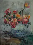 Adrienne F. Warzee, Bouquet of Roses in Blue Vase, Oil on canvas