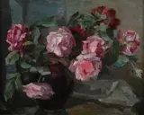 Rostislas Loukine, Bouquet of Pink Roses, Oil on canvas