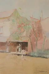 Bertha S. Menzler, Washing Day, Watercolor