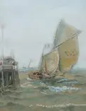 Henry Delecoevillerie, In the Shadow of the Pier, Watercolor