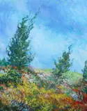 Robert Feuer, Landscape with Field of Wild Flowers, Oil on board