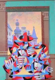 Anatole Krasnyansky, Gold and Teal Overlooking the City, 2005, Color serigraph