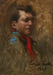 Javier Cabada, Portrait of a Boy in a Red Kerchief, Oil on canvas