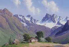 Alfredo Lobos, Cabin in the Andes Mountains, Oil on canvas