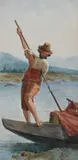 E. Natalio, Fisherman, Watercolor