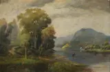 Landscape with Fisherman by American School, LANDSCAPE WITH FISHERMAN, oil on canvas, sold Jun 2010