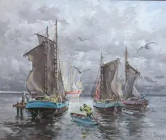 William A. Brigl, Sailing, Oil on canvas