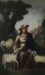 Shepherdess with Sheep by Continental School, SHEPHERDESS WITH SHEEP, oil on canvas, offered Jun 2010