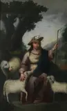 Shepherdess with Sheep by Continental School, SHEPHERDESS WITH SHEEP, oil on canvas, offered Jun 2010