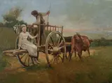 A Ride in the Ox Cart by Continental School, A RIDE IN THE OX CART, oil on canvas, offered Jun 2010