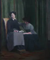 Two Women Reading by French School, TWO WOMEN READING, oil on canvas, sold Jun 2010